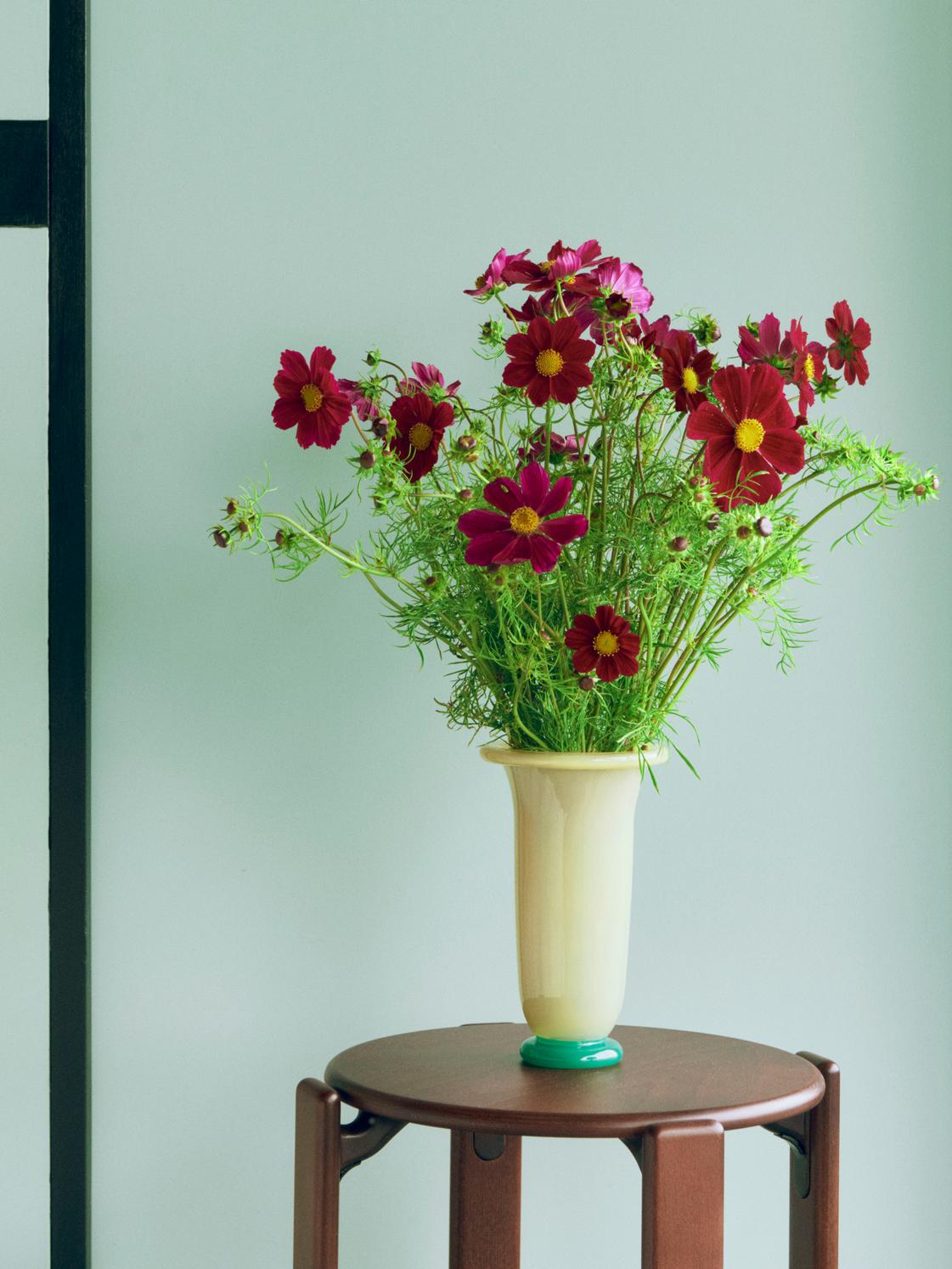 Empire Vase - Large, Sand with Lemon Rim, Green Base